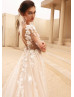 Long Sleeves Beaded Floral 3D Lace Tulle Wedding Dress